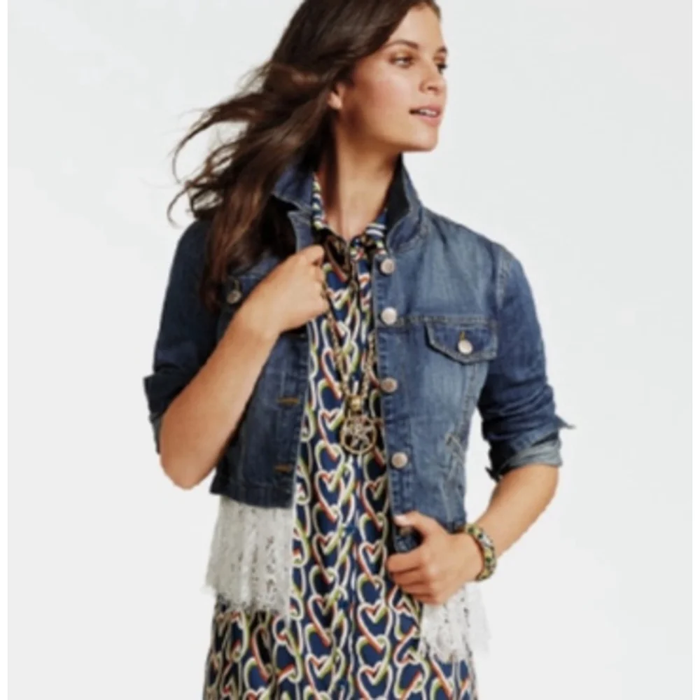 Cabi Dakota Blue Denim Jacket Women Sz S Removable lace Trim #5297 Office Career - Picture 12 of 12